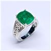 Image 1 : Silver Emerald(4.05ct) Rhodium Plated Ring (~Size 7)(Ring is resizable for $40) (~weight 5.99g)