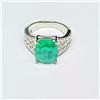 Image 2 : Silver Emerald(4.05ct) Rhodium Plated Ring (~Size 7)(Ring is resizable for $40) (~weight 5.99g)