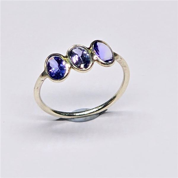 Silver Tanzanite(1.2ct) Rhodium Plated Ring (~Size 6)(Ring is resizable for $40) (~weight 0.99g)
