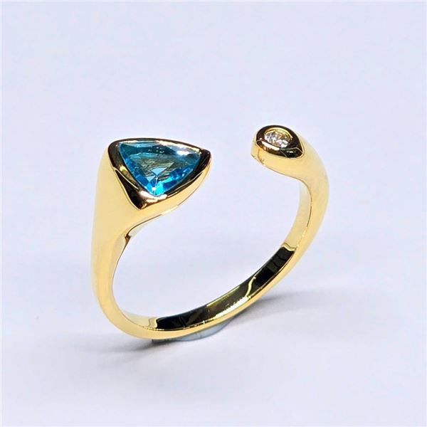 Gold plated Silver London Blue Topaz(1.1ct) Gold Rhodium Plated Ring (~Size Adjustable)(Ring is resi