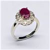 Image 1 : Silver Ruby White Topaz(1.8ct) Rhodium Plated Ring (~Size 7)(Ring is resizable for $40) (~weight 5.4
