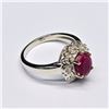 Image 2 : Silver Ruby White Topaz(1.8ct) Rhodium Plated Ring (~Size 7)(Ring is resizable for $40) (~weight 5.4