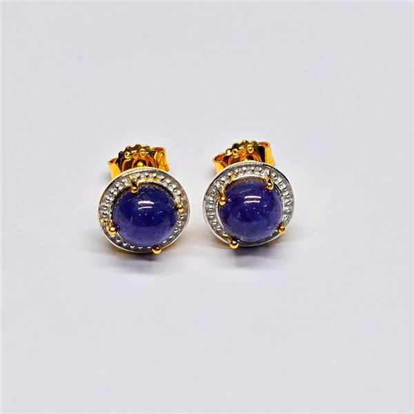 Silver Tanzanite(1.8ct) Rhodium Plated Earrings (~weight 3.59g)