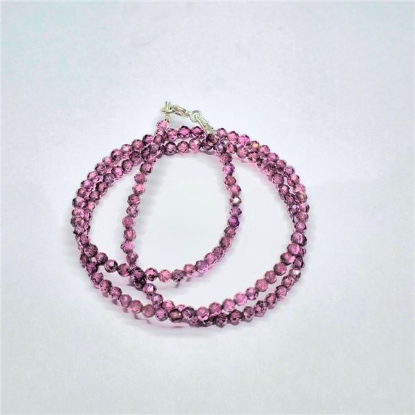 Silver Garnet (31.9ct) Beaded Necklace Necklace (~length 16inches) (~weight 7.4g)