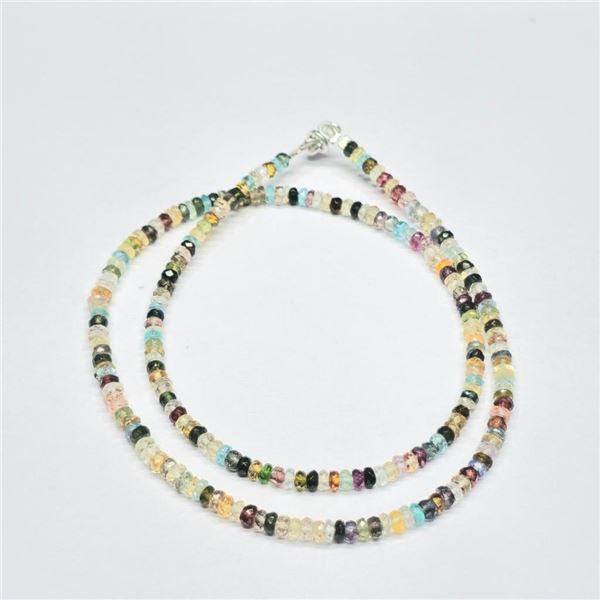 Silver Multi Colour Gem Stone(34.5ct) Beaded Necklace Necklace (~length 16inches) (~weight 7.79g)