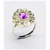 Image 1 : Silver Diamond (1.10 Ct.) Amethyst(0.9ct) Rhodium Plated Ring (~Size 7)(Ring is resizable for $40) (