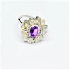 Image 2 : Silver Diamond (1.10 Ct.) Amethyst(0.9ct) Rhodium Plated Ring (~Size 7)(Ring is resizable for $40) (
