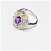 Image 3 : Silver Diamond (1.10 Ct.) Amethyst(0.9ct) Rhodium Plated Ring (~Size 7)(Ring is resizable for $40) (
