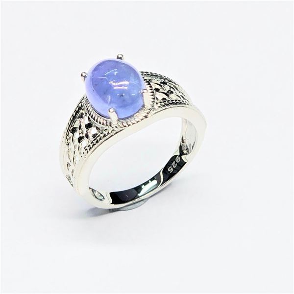 Silver Tanzanite(2.25ct) Rhodium Plated Ring (~Size 7)(Ring is resizable for $40) (~weight 4.42g)