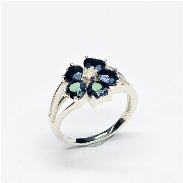 Silver Blue Sapphire (2.7ct) Rhodium Plated Ring (~Size 7)(Ring is resizable for $40) (~weight 3.05g