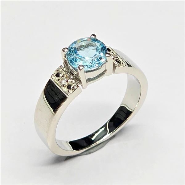 Silver Blue Topaz White Topaz(1.35ct) Rhodium Plated Ring (~Size 7)(Ring is resizable for $40) (~wei