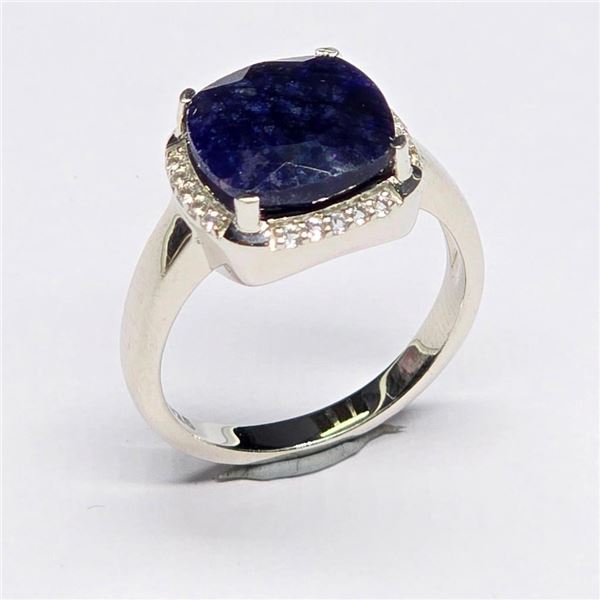 Silver Blue Sapphire White Topaz(3.6ct) Rhodium Plated Ring (~Size 7)(Ring is resizable for $40) (~w
