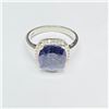 Image 2 : Silver Blue Sapphire White Topaz(3.6ct) Rhodium Plated Ring (~Size 7)(Ring is resizable for $40) (~w