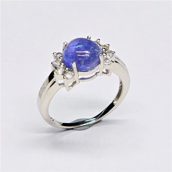 Silver Tanzanite Cz(2.45ct) Rose Gold Plated Ring (~Size 7)(Ring is resizable for $40) (~weight 2.63