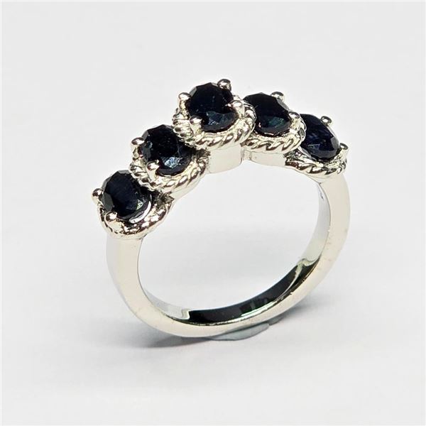 Silver Blue Sapphire(2.25ct) Rhodium Plated Ring (~Size 7)(Ring is resizable for $40) (~weight 5.55g