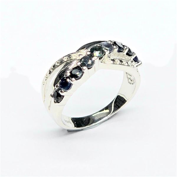 Silver Blue Sapphire White Topaz(2.9ct) Rhodium Plated Ring (~Size 7)(Ring is resizable for $40) (~w