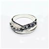 Image 2 : Silver Blue Sapphire White Topaz(2.9ct) Rhodium Plated Ring (~Size 7)(Ring is resizable for $40) (~w