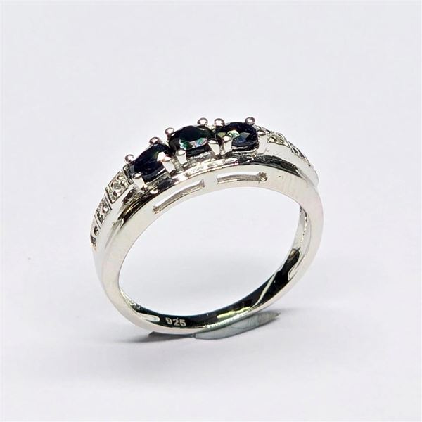 Silver Blue Sapphire White Topaz(0.45ct) Rhodium Plated Ring (~Size 7)(Ring is resizable for $40) (~