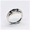 Image 1 : Silver Blue Sapphire White Topaz(0.45ct) Rhodium Plated Ring (~Size 7)(Ring is resizable for $40) (~