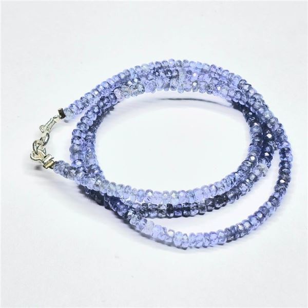 Silver Tanzanite(32.5ct) Beaded Necklace Necklace (~length 16inches) (~weight 7.43g)