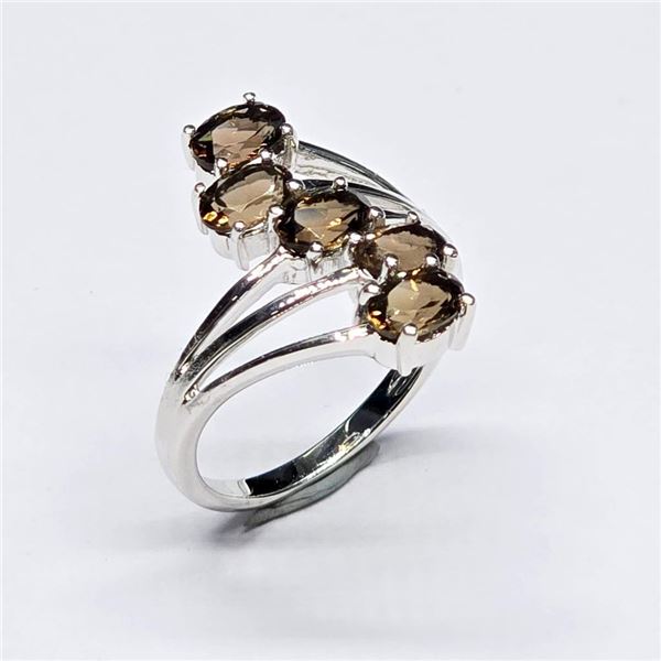 Silver Smokey Quartz(0.55ct) Rhodium Plated Ring (~Size 8)(Ring is resizable for $40) (~weight 3.8g)