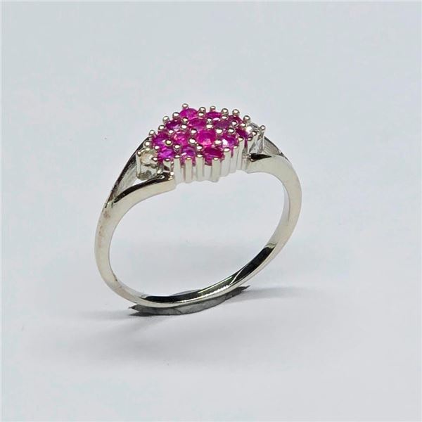 Silver Ruby White Topaz(0.3ct) Rhodium Plated Ring (~Size 7)(Ring is resizable for $40) (~weight 1.7