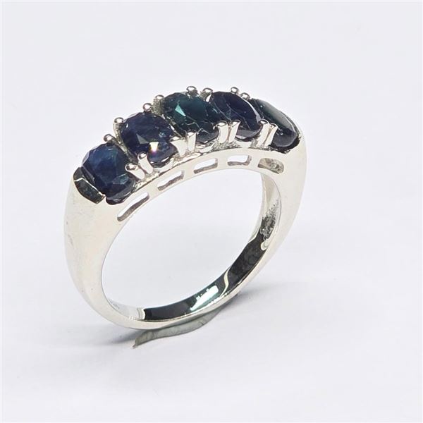 Silver Blue Sapphire(2.9ct) Rhodium Plated Ring (~Size 7)(Ring is resizable for $40) (~weight 3.92g)