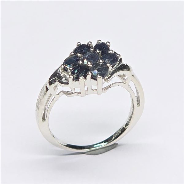 Silver Blue Sapphire(1.35ct) Rhodium Plated Ring (~Size 7)(Ring is resizable for $40) (~weight 2.81g