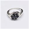 Image 2 : Silver Blue Sapphire(1.35ct) Rhodium Plated Ring (~Size 7)(Ring is resizable for $40) (~weight 2.81g