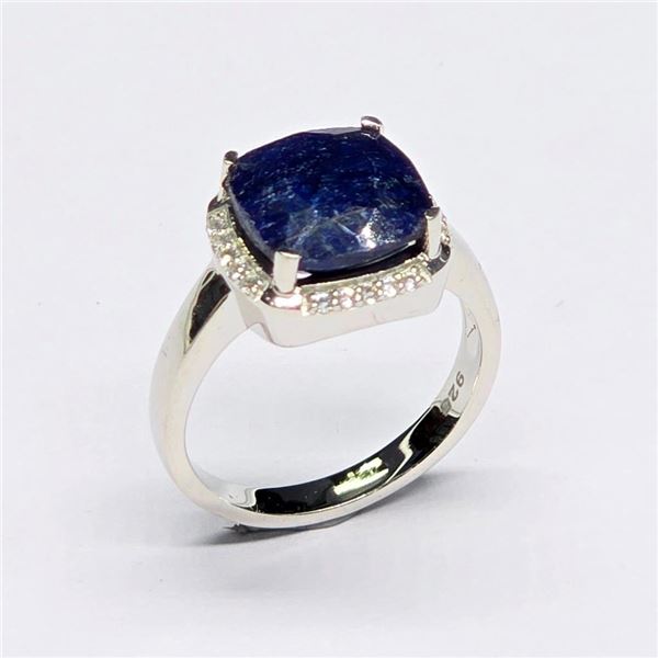 Silver Blue Sapphire White Topaz(3.6ct) Rhodium Plated Ring (~Size 7)(Ring is resizable for $40) (~w