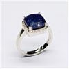 Image 1 : Silver Blue Sapphire White Topaz(3.6ct) Rhodium Plated Ring (~Size 7)(Ring is resizable for $40) (~w