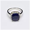 Image 2 : Silver Blue Sapphire White Topaz(3.6ct) Rhodium Plated Ring (~Size 7)(Ring is resizable for $40) (~w