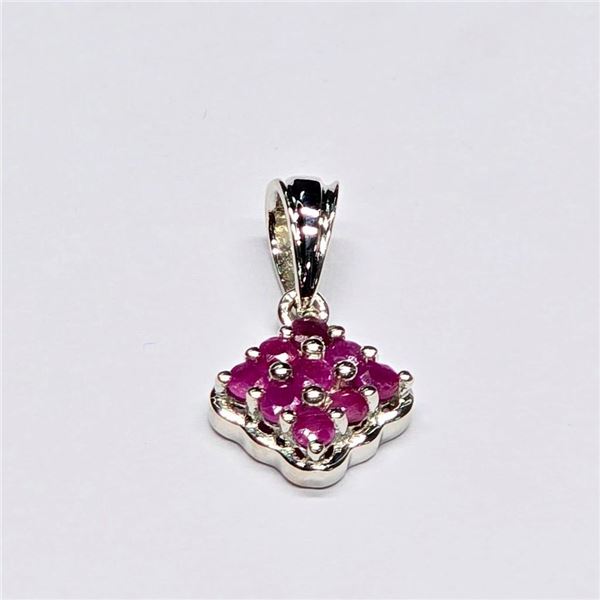 Silver Ruby(0.9ct) Rhodium Plated Pendant (~weight 2.21g)