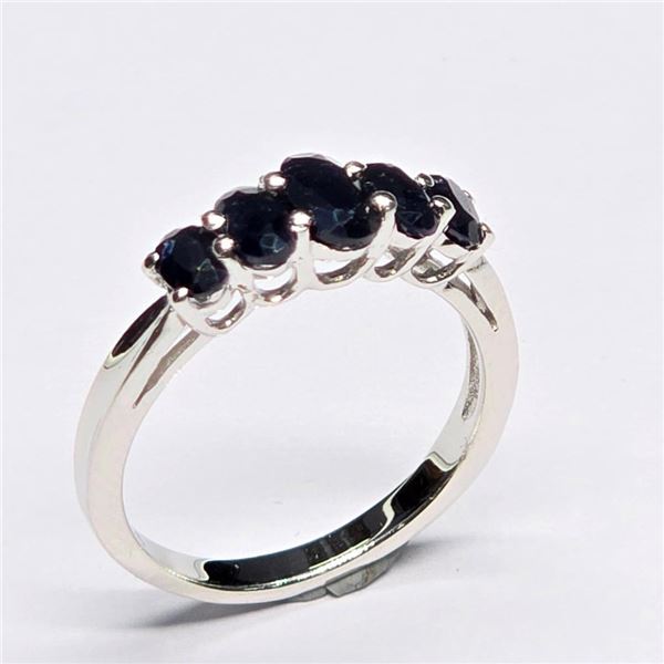 Silver Blue Sapphire(1.25ct) Rhodium Plated Ring (~Size 7)(Ring is resizable for $40) (~weight 2.58g