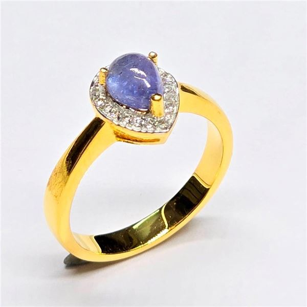 Gold plated Silver Tanzanite White Topaz(1.35ct) Gold Rhodium Plated Ring (~Size 7)(Ring is resizabl
