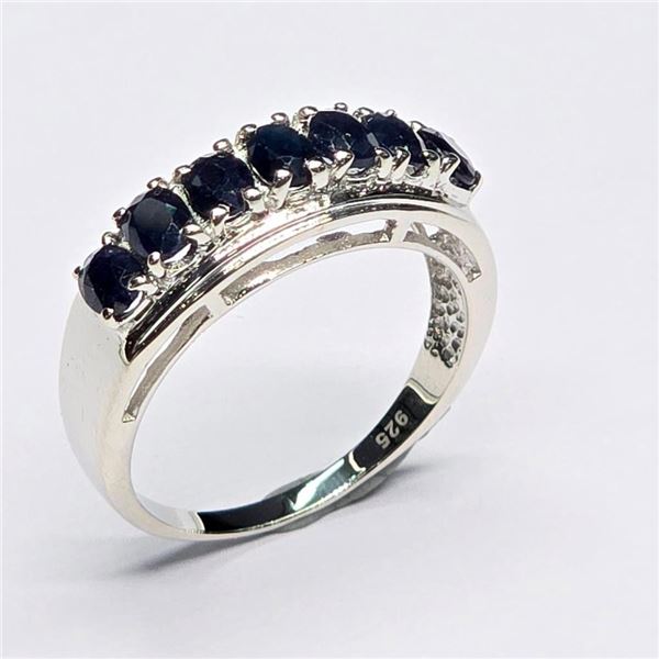 Silver Blue Sapphire(2.25ct) Rhodium Plated Ring (~Size 7)(Ring is resizable for $40) (~weight 2.93g