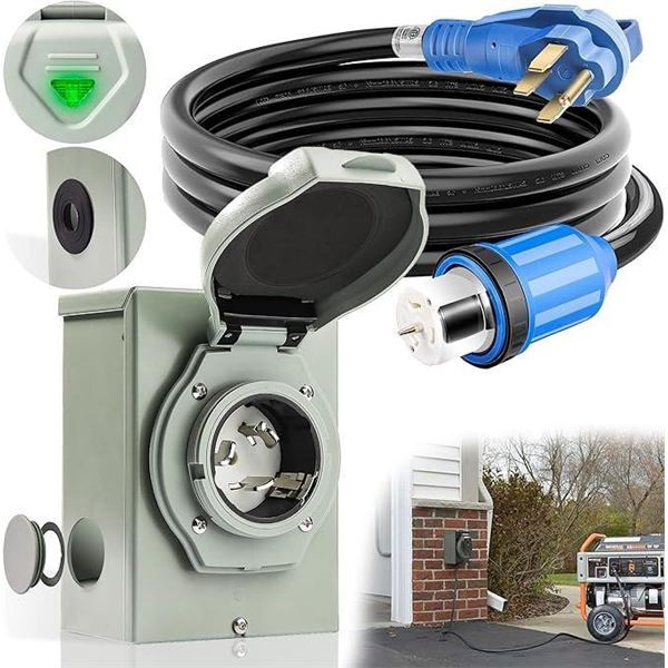 50 Amp Generator Cord and Power Inlet Box, 15FT Generator Cords 50 Amp,125V/250V Generator Power Cor