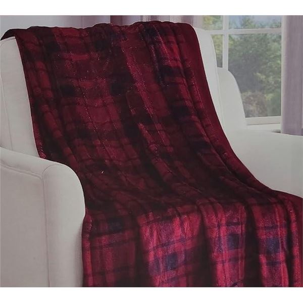 Brookstone Heated Throw with 4 Heat Settings, Easy One Touch Built-in Remote - 50 in. x 60 in (Red)