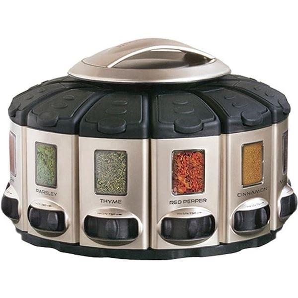 KitchenArt Spice Rack, Select-A-Spice Auto-Measure Rotating Spice Rack, Satin, 12 Compartments
