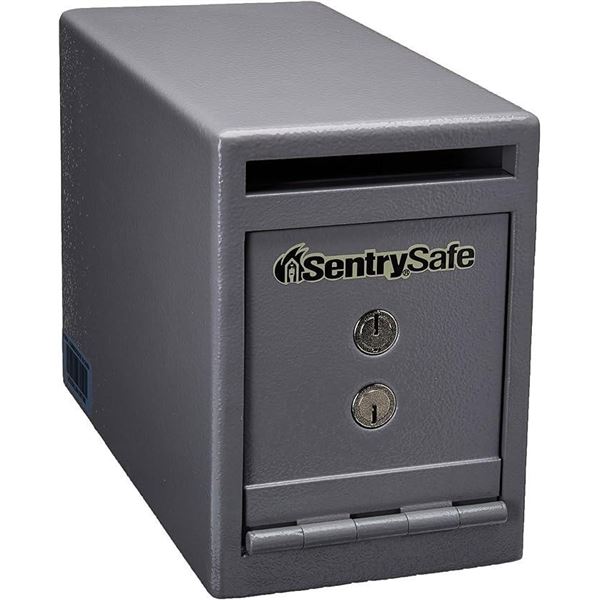 Sentry Dual Key Lock Under Counter Safe-Safe, Drop Slot, Dual Key Lock, 6"x12-3/10"x8-1/2", Gray
