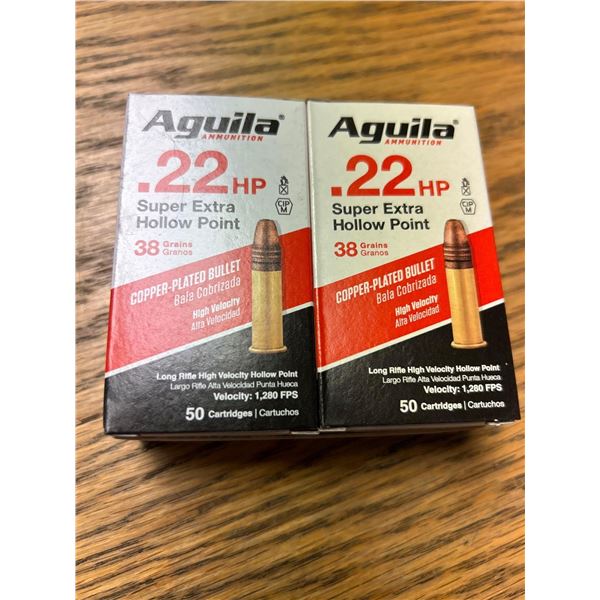 Aguila .22 Super Extra Hollow Point 38 Grain Ammo - 2 x 50 (you must possess/produce a valid PAL to 
