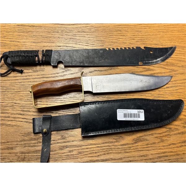 ESTATE ITEM: Brass handled bowie knife with sheath and para handled machette