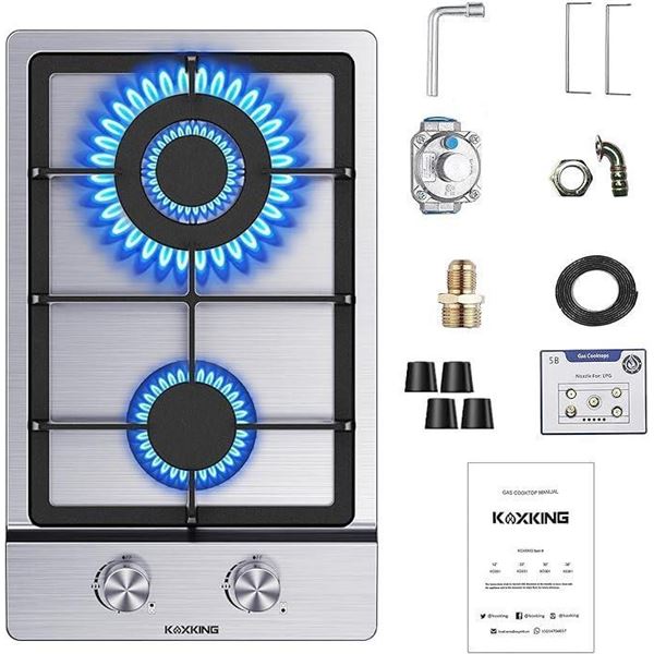 Gas Cooktop 12 inch, Bulit-in Gas Stove Top with 2 Burner, 12 Inch NG/LPG Convertible Cooktops, Dual