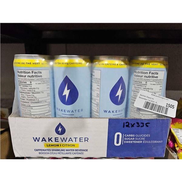 Wake Water Caffeinated Sparkling Water Beverage - Lemon - 12x335ml