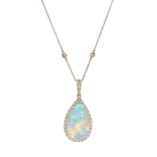 14KT Yellow Gold 3.13 ctw Opal and Diamond Pendant With Chain