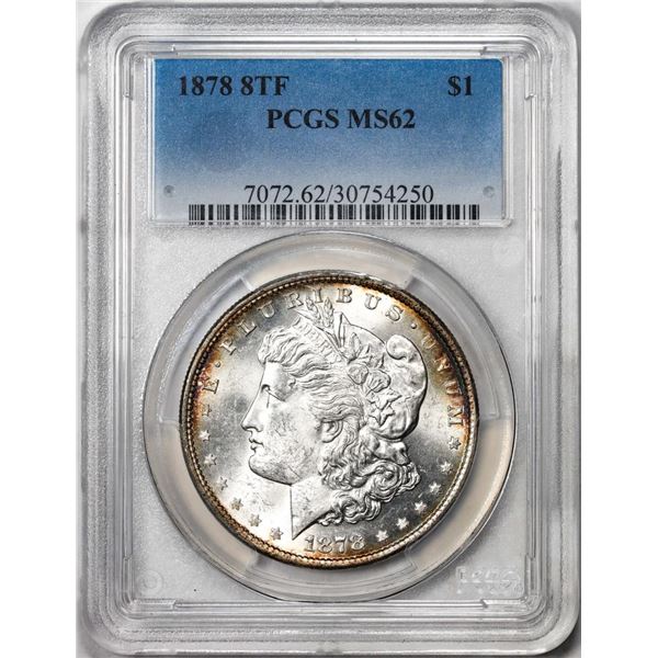 1878 8TF $1 Morgan Silver Dollar Coin PCGS MS62 Nice Toning