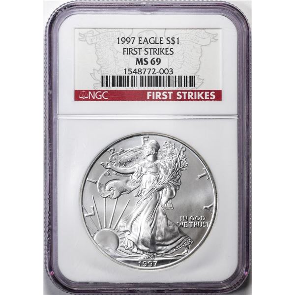1997 $1 American Silver Eagle Coin NGC MS69 First Strikes