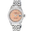Image 2 : Rolex Ladies Stainless Steel Salmon Diamond Date Wristwatch