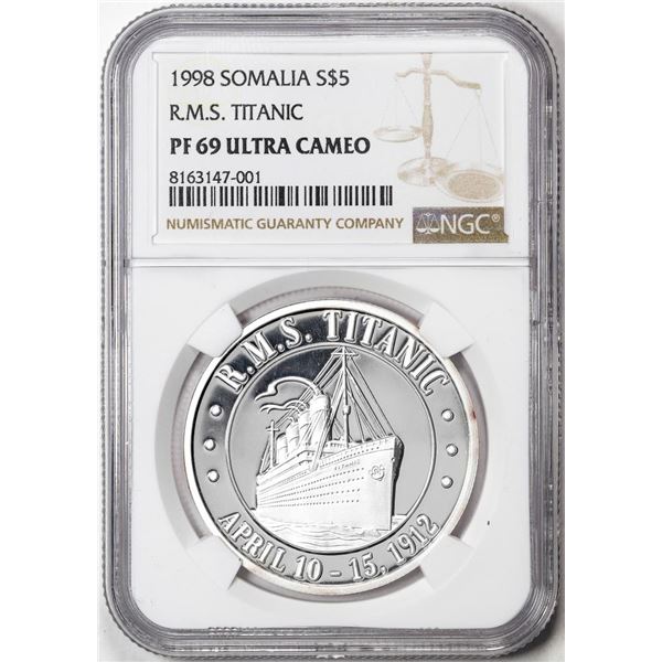 1998 Somalia $5 Proof R.M.S. Titanic Silver Coin NGC PF69 Ultra Cameo
