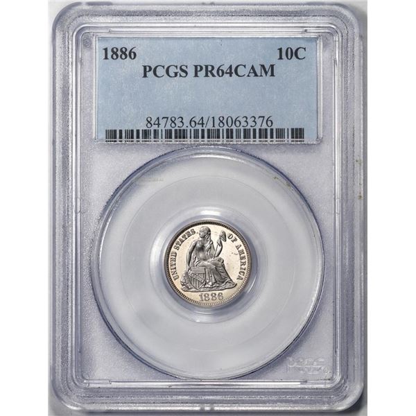 1886 Proof Seated Liberty Dime Coin PCGS PR64CAM